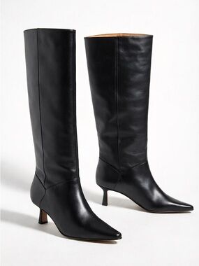 Anthropologie Pointed Toe Kitten Heel Knee High Boots